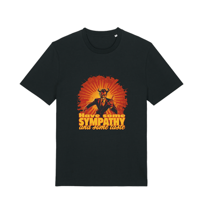 black music t-shirt with the graphic of a devil and the slogan 'have some sympathy and some taste'