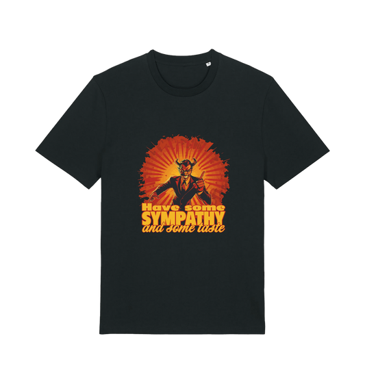 black music t-shirt with the graphic of a devil and the slogan 'have some sympathy and some taste'