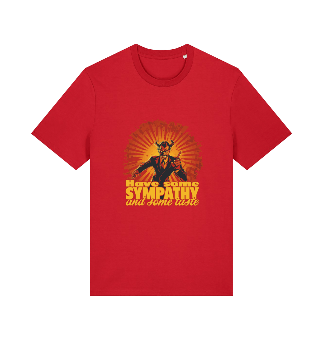 red music t-shirt with the graphic of a devil and the slogan 'have some sympathy and some taste'