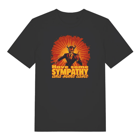 black music t-shirt with the graphic of a devil and the slogan 'have some sympathy and some taste'