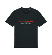 black funny offensive t-shirt with the slogan 'hawk tuah'