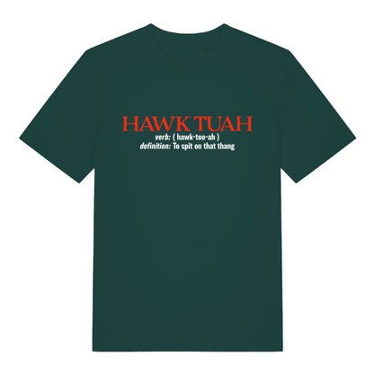 Glazed Green Hawk Tuah Definition T-shirt flat lay showing "Hawk Tuah" definition text