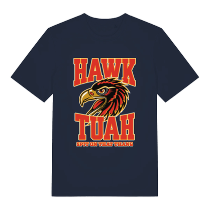 French Navy Hawk Tuah T-shirt flat lay with eagle head "Hawk Tuah Spit On That Thang" viral meme graphic