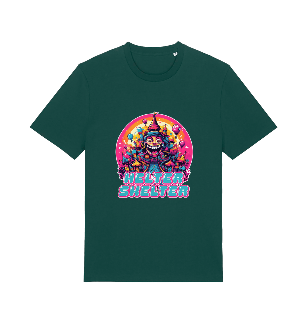 green music t-shirt with a colourful graphic and the slogan helter skelter