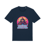 navy music t-shirt with a colourful graphic and the slogan helter skelter