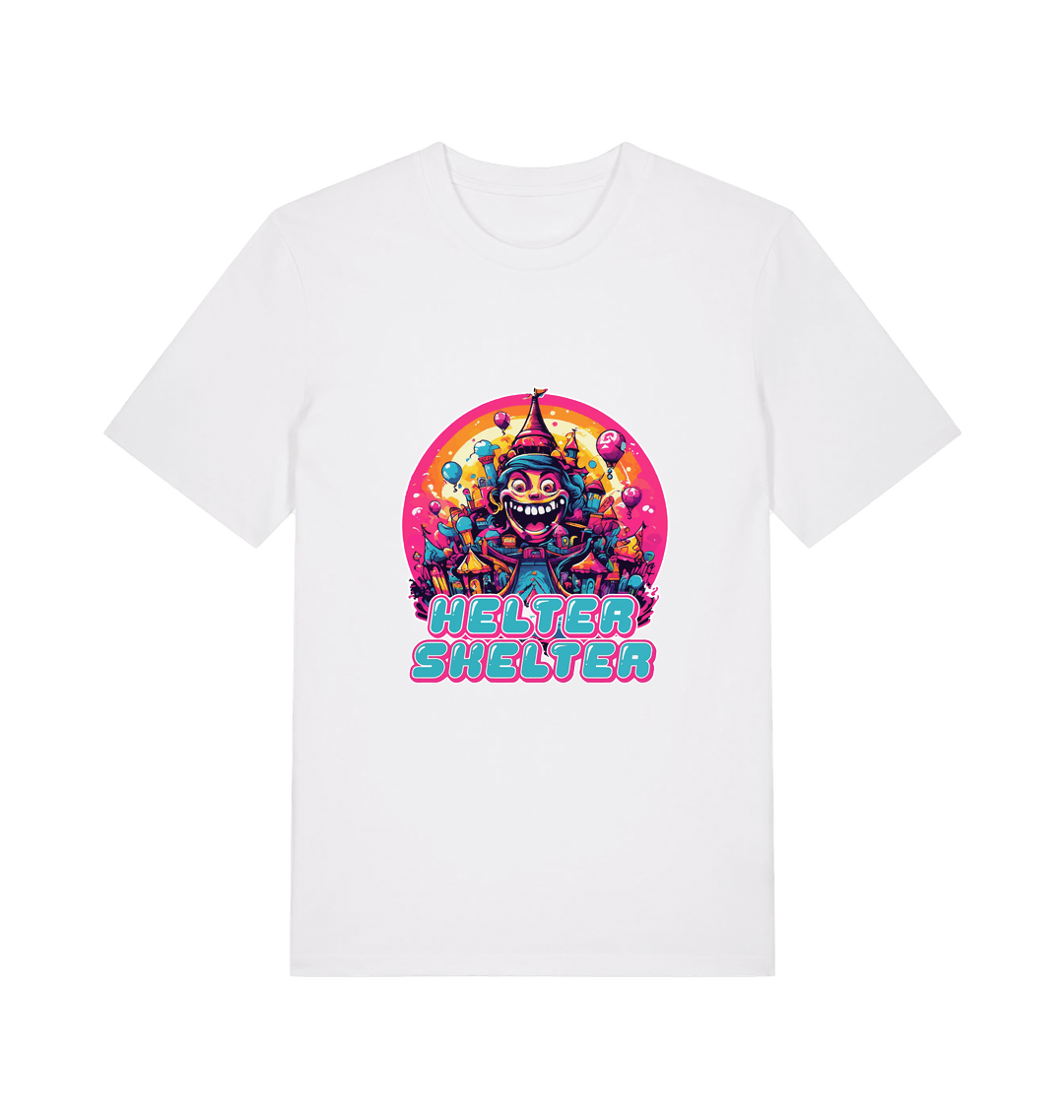 white music t-shirt with a colourful graphic and the slogan helter skelter