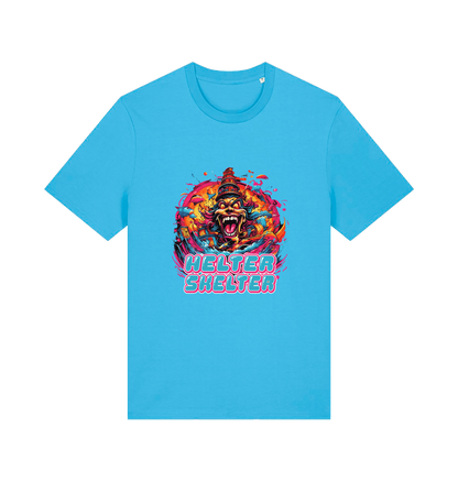 blue music t-shirt with the colourful graphic of a scary looking clown and the slogan 'helter skelter'