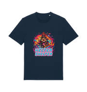 navy music t-shirt with the colourful graphic of a scary looking clown and the slogan 'helter skelter'