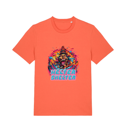 orange music t-shirt with the colourful graphic of a scary looking clown and the slogan 'helter skelter'