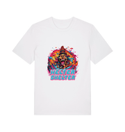 white music t-shirt with the colourful graphic of a scary looking clown and the slogan 'helter skelter'