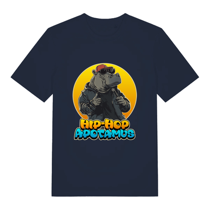 French Navy Hip-Hop Apotamus T-shirt flat lay featuring funny hippo in sunglasses microphone illustration