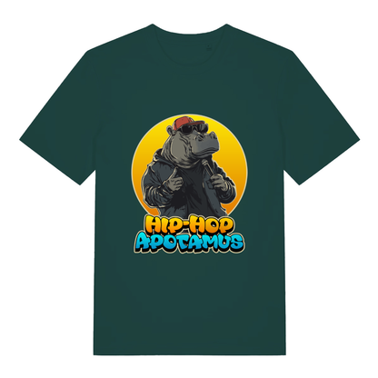 Glazed Green Hip-Hop Apotamus T-shirt flat lay showing hip-hop hippo graphic design