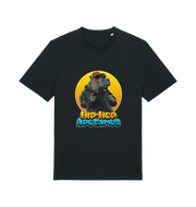 black funny animal t-shirt with the graphic of a hippo and the slogan 'hip-hop apotamus'