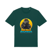 green funny animal t-shirt with the graphic of a hippo and the slogan 'hip-hop apotamus'
