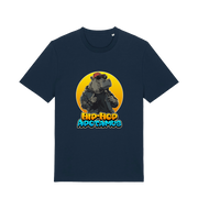 navy funny animal t-shirt with the graphic of a hippo and the slogan 'hip-hop apotamus'