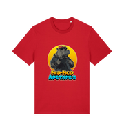 red funny animal t-shirt with the graphic of a hippo and the slogan 'hip-hop apotamus'