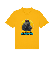 yellow funny animal t-shirt with the graphic of a hippo and the slogan 'hip-hop apotamus'
