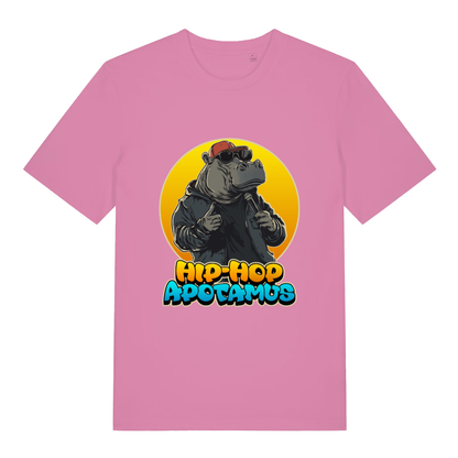 Bubble Pink women's Hip-Hop Apotamus T-shirt flat lay showing hip-hop hippo graphic design