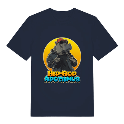 French Navy women's Hip-Hop Apotamus T-shirt flat lay with humorous rapper hippo "Hip-Hop Apotamus" slogan