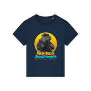 navy kawaii t-shirt with a graphic of a hippo wearing sunglasses and text 'Hip-Hop Apotamus'