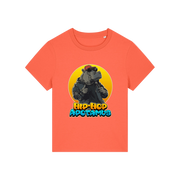 orange kawaii t-shirt with a graphic of a hippo wearing sunglasses and text 'Hip-Hop Apotamus'