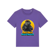 purple kawaii t-shirt with a graphic of a hippo wearing sunglasses and text 'Hip-Hop Apotamus'