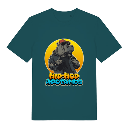 Stargazer women's Hip-Hop Apotamus T-shirt flat lay displaying cool hippo rapper illustration