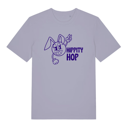 lavender women's graphic t-shirt with a cartoon bunny design