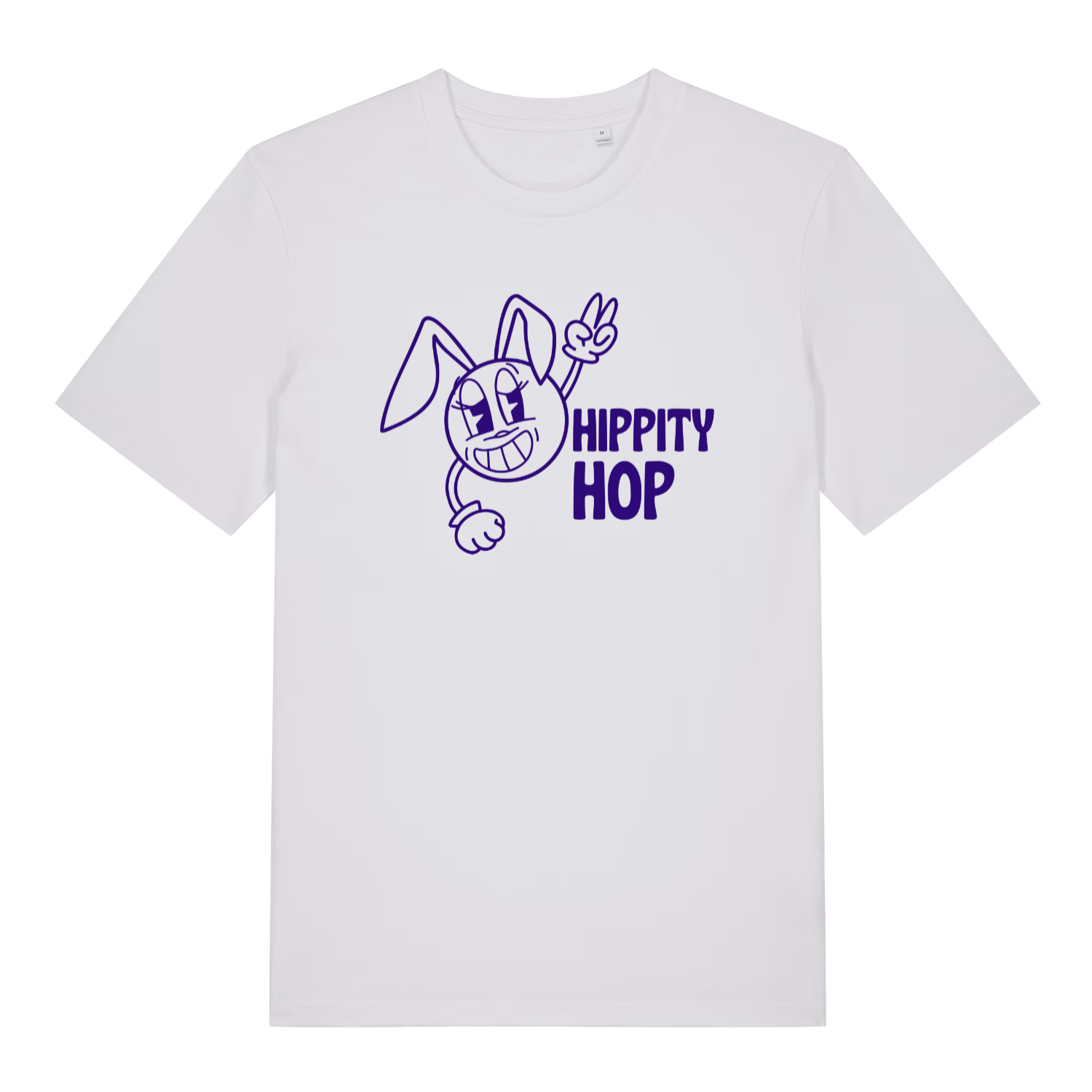 white women's graphic t-shirt with a cartoon bunny design