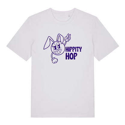 white women's graphic t-shirt with a cartoon bunny design