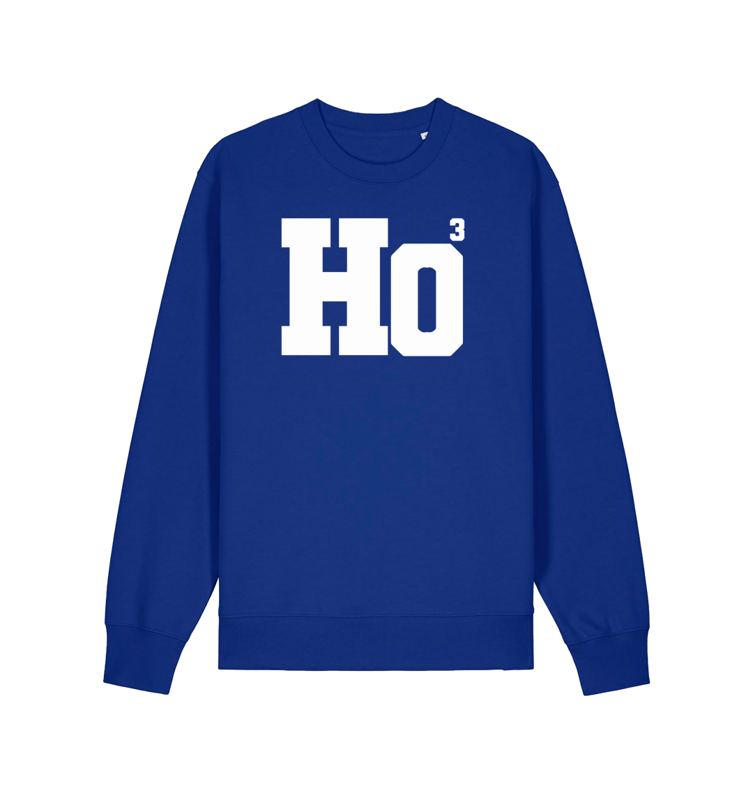 blue xmas sweater with the slogan 'ho3'