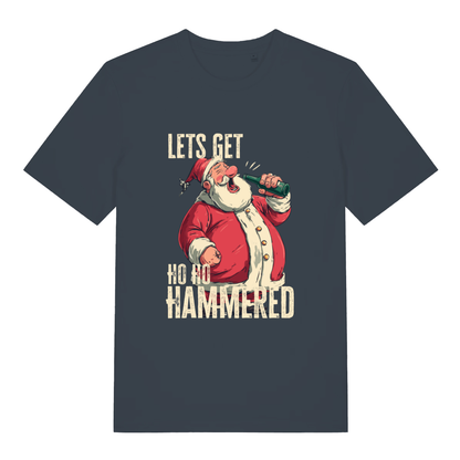 Ink Grey women's Ho Ho Hammered T-shirt flat lay showing humorous drunk Santa Christmas design