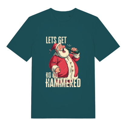 Stargazer women's Ho Ho Hammered T-shirt flat lay with "Ho Ho Hammered" festive Santa graphic
