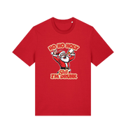 red christmas t-shirt with the graphic of santa drinking a beer and the slogan 'ho ho holy hit i'm drunk'