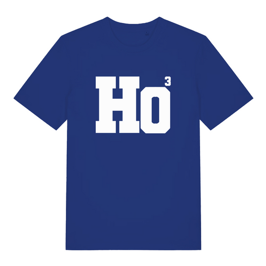 blue christmas t-shirt with the slogan 'ho 3'