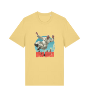 yellow music t-shirt with the graphic of the pope jumping and the slogan 'holy diver'