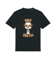 black funny animal t-shirt with the graphic of a dog dressed as a priest and the slogan 'holy shihtzu'
