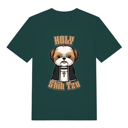 Glazed Green Holy Shihtzu T-shirt flat lay showing "Holy Shihtzu" religious dog pun design