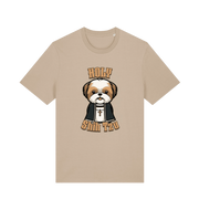sand funny animal t-shirt with the graphic of a dog dressed as a priest and the slogan 'holy shihtzu'