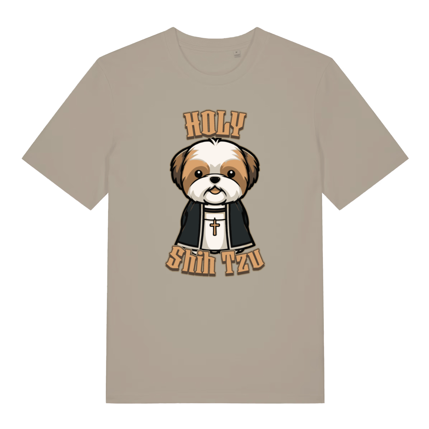 stone women's funny animal t-shirt with a cartoon dog and 'Holy Shih Tzu' text 