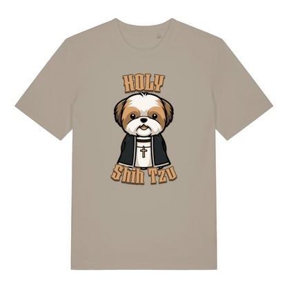 stone women's funny animal t-shirt with a cartoon dog and 'Holy Shih Tzu' text 