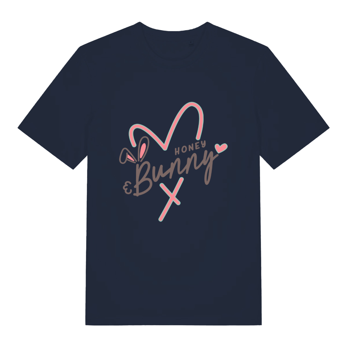 French Navy women's Honey Bunny T-shirt flat lay featuring adorable bunny heart illustration