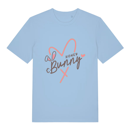 Light Blue women's Honey Bunny T-shirt flat lay showing "Honey Bunny" cute heart design