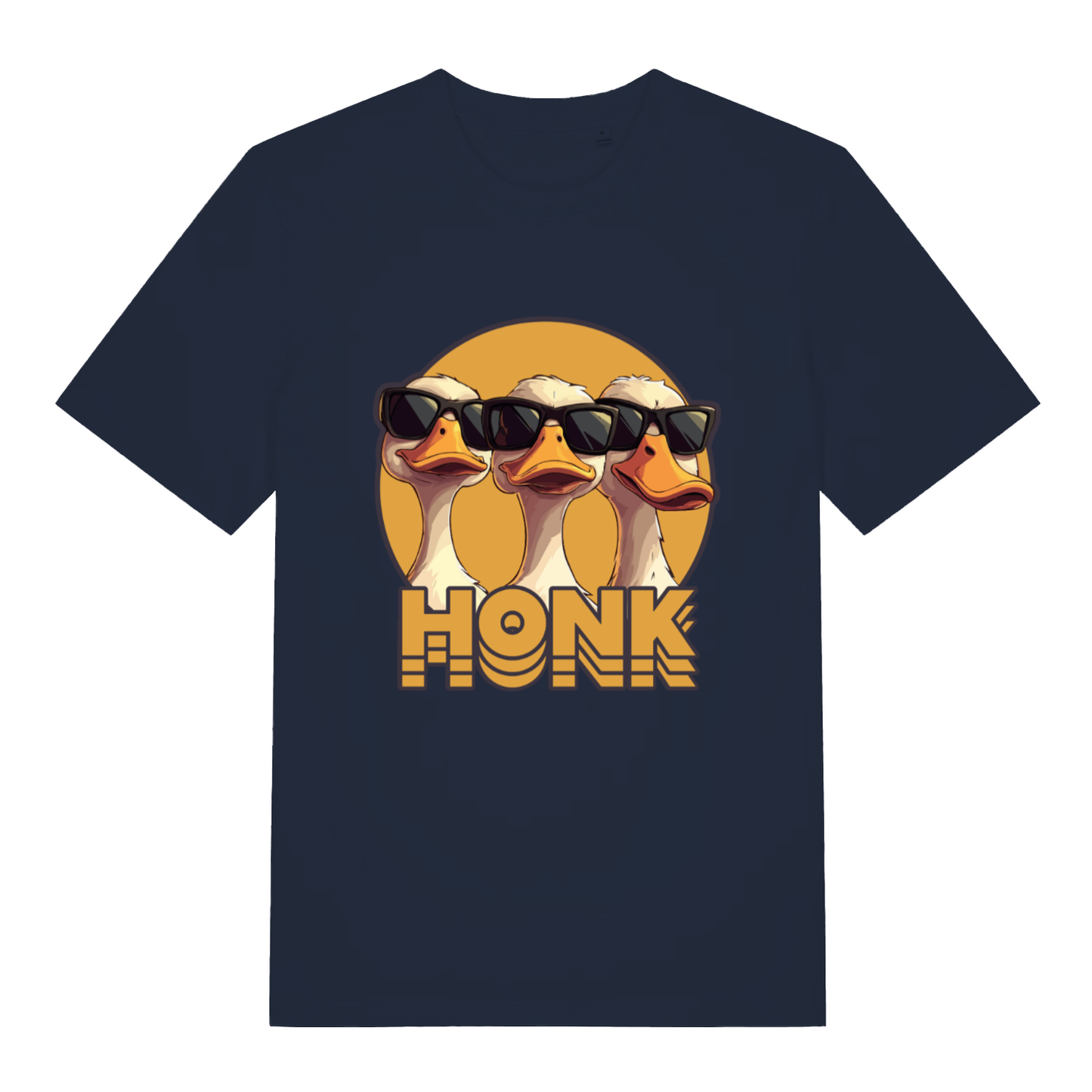 French Navy Honk T-shirt flat lay showing "Honk" cool goose graphic design