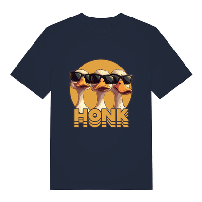 French Navy Honk T-shirt flat lay showing "Honk" cool goose graphic design