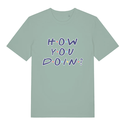 Light Green women's How You Doin' T-shirt flat lay featuring classic Friends quote design