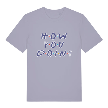 Light Purple women's How You Doin' T-shirt flat lay showing "How You Doin'" witty slogan