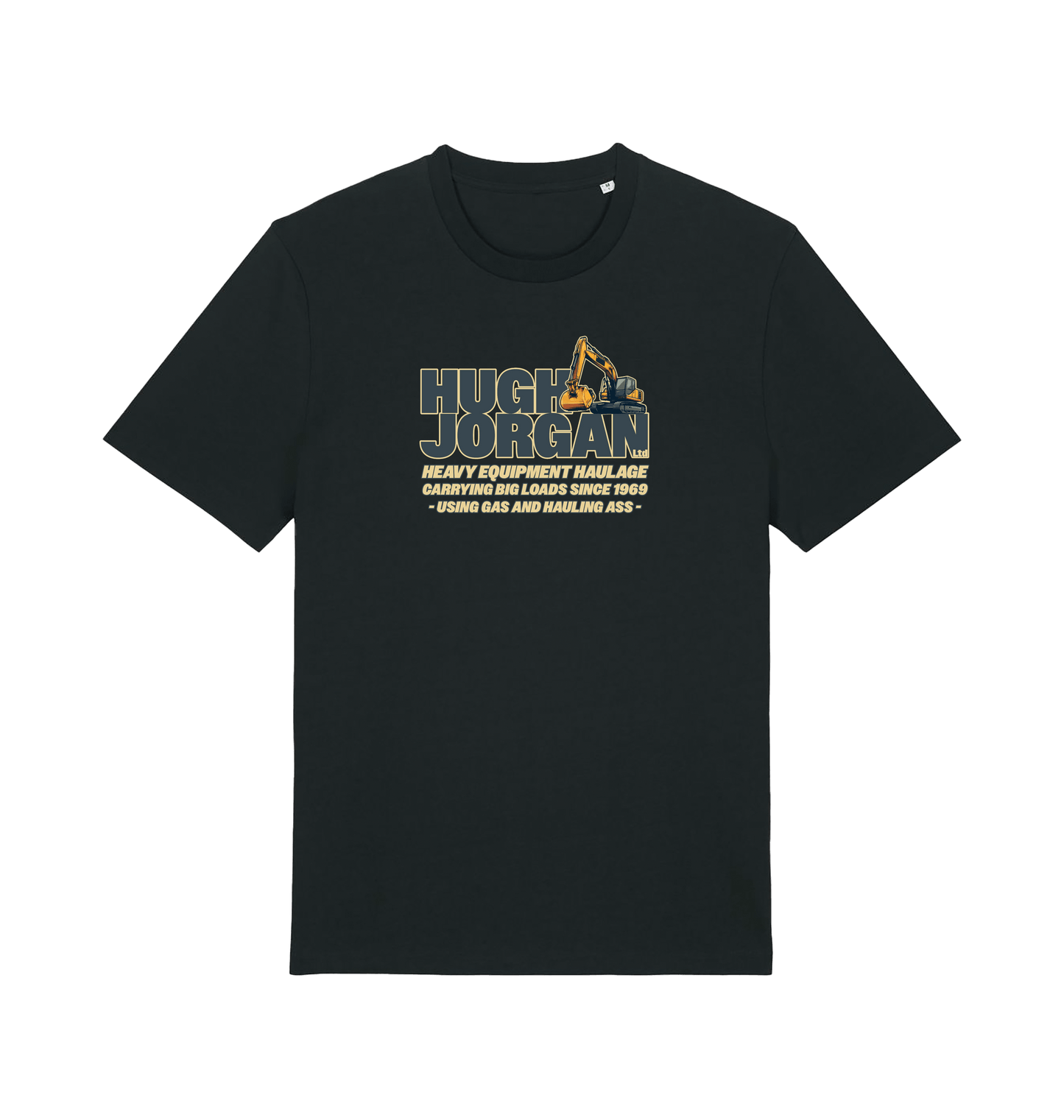 Black funny offensive  t-shirt with 'Hugh Jorgan' graphic design 