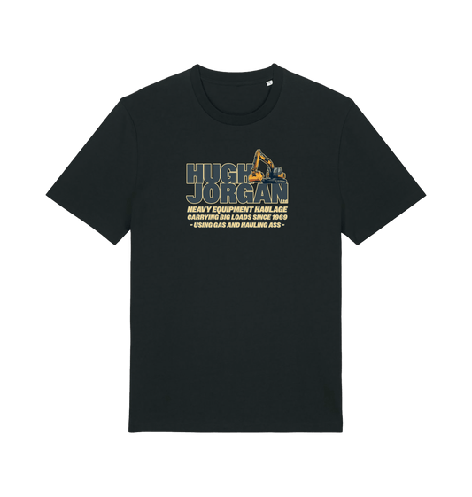 Black funny offensive  t-shirt with 'Hugh Jorgan' graphic design 