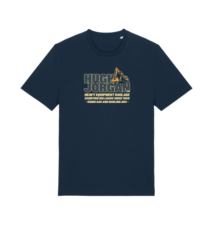 navy funny offensive  t-shirt with 'Hugh Jorgan' graphic design 